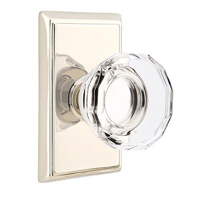 Emtek Lowell Crystal Door Knob Set with Rectangular Rose Polished Nickel (US14)