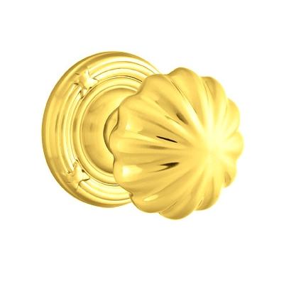 Emtek Melon Door knob with Ribbon and Reed Rose Polished Brass (US3)