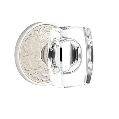 Emtek Windsor Crystal Door Knob with Lancaster Rose Satin Nickel 