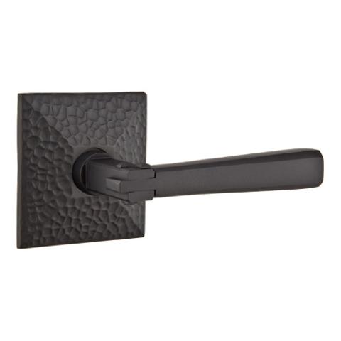Emtek Arts & Crafts DooLever Set with Hammered Rose Flat Black (US19)