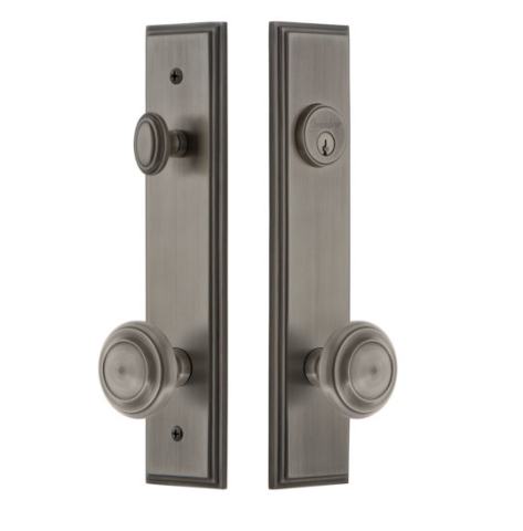 Grandeur Carre Tall Plate Entrance Set with Choice of Knob or Lever Antique Pewter