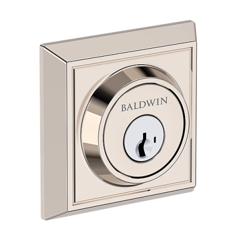 Baldwin Reserve Chamfered Square Deadbolt Lifetime Polished Nickel