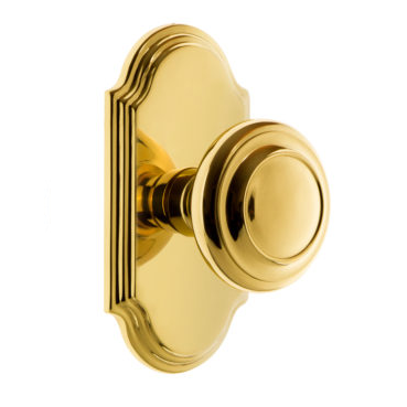 Grandeur Circulaire Door Knob Set with Arc Short Plate Polished Brass