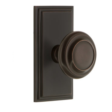 Grandeur Circulaire Door Knob Set with Carre Short Plate Timeless Bronze