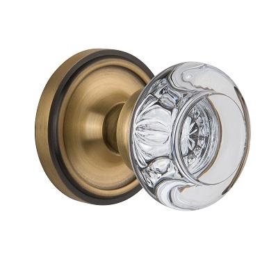 Nostalgic Warehouse Round Clear Crystal Knob Set with Classic Rose Antique Brass