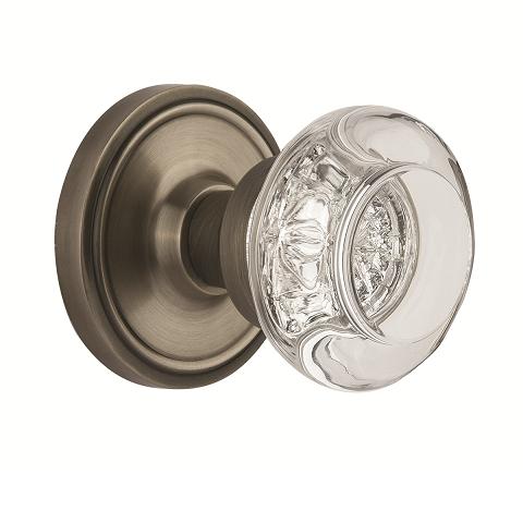 Nostalgic Warehouse Round Clear Crystal Knob with Classic Rose Antique Pewter
