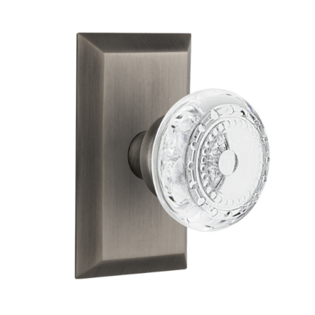 Nostalgic Warehouse Studio Plate with Meadows Crystal Knob Antique Pewter