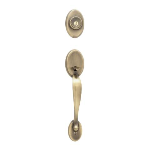 Kwikset Chelsea Handleset shown in Antique Brass (5)