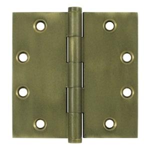 Deltana 4 1/2" x 4 1/2" Square Corner Solid Brass Distressed Hinges DSB45