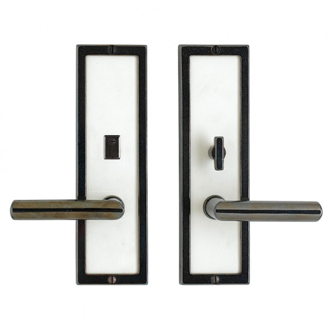 Rocky Mountain E115, E116, E117  3" x 10" Designer Escutcheon with White Leather