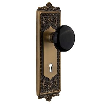 Nostalgic Warehouse Egg & Dart Backplate with Black Porcelain Knob 