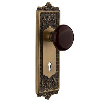 Nostalgic Warehouse Egg and Dart Backplate with Brown Porcelain knob AB