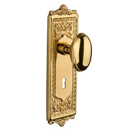 Nostalgic warehouse Egg and Dart Backplate with Homestead Knob Polished Brass