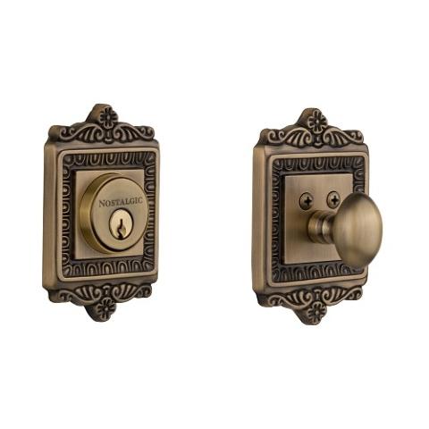 Egg & Dart Single Cylinder Deadbolt Antique Brass (AB)