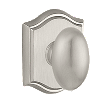 Baldwin Reserve Ellipse Knob with Arched Rose (TAR) shown in Satin Nickel (150)