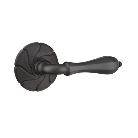 Emtek Octagon Door lever with #17 Rose Flat Black Patina (FB)