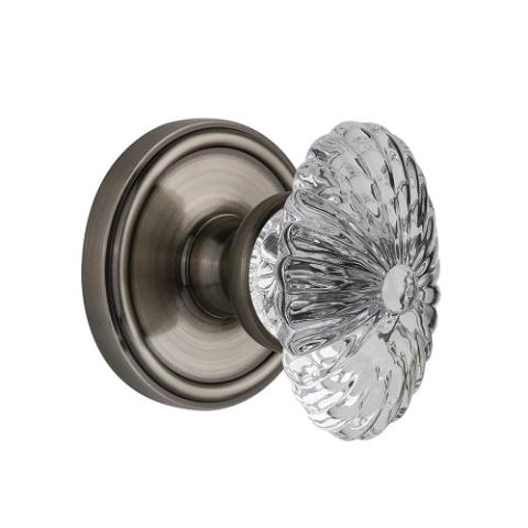 Grandeur Burgundy Crystal Door Knob Set with Georgetown Rose Antique Pewter 