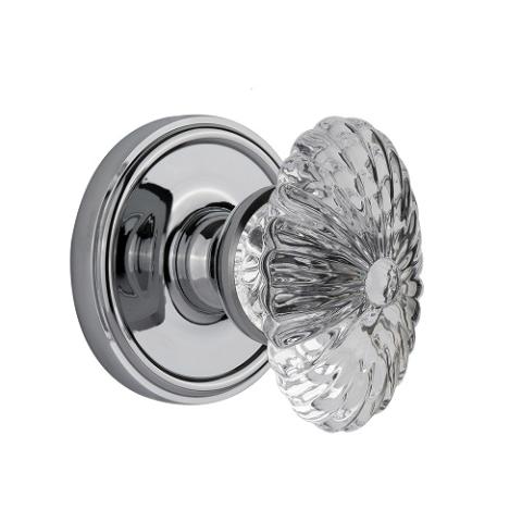 Grandeur Burgundy Crystal Door Knob Set with Georgetown Rose Bright Chrome 