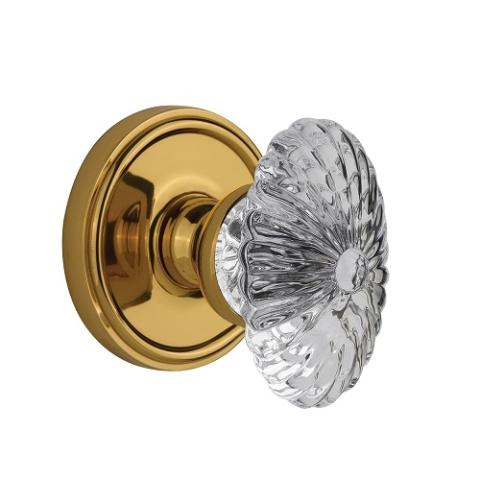 Grandeur Burgundy Crystal Door Knob Set with Georgetown Rose Lifetime Brass 