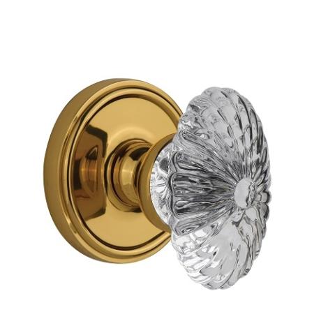 Grandeur Burgundy Crystal Door Knob Set with Georgetown Rose Polished Brass 
