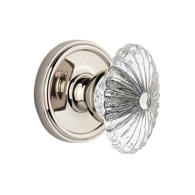 Grandeur Burgundy Crystal Door Knob Set with Georgetown Rose Polished Nickel 