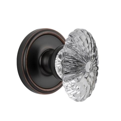 Grandeur Burgundy Crystal Door Knob Set with Georgetown Rose Timeless Bronze 