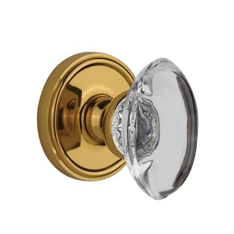 Grandeur Provence Crystal Door Knob Set with Georgetown Rose Polished Brass