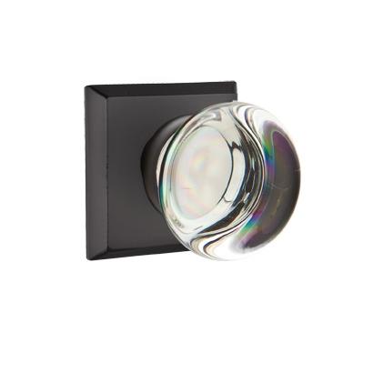 Emtek Providence Crystal Door Knob Set with #6 Rose Flat Black Patina (FB)