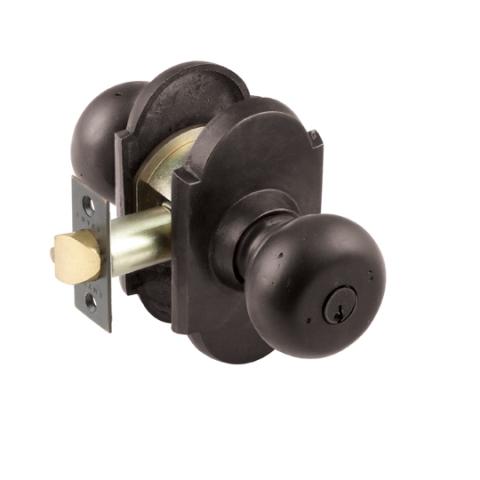 Emtek Winchester Keyed Entry Door Knob with #1 Rose Flat Black Patina (FB)