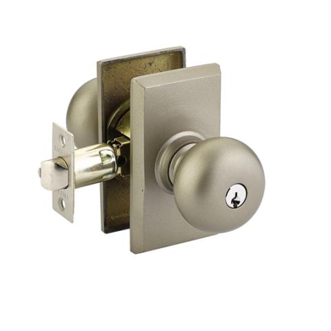 Emtek Winchester Keyed Entry Door Knob with #3 Rose Tumbled White Bronze (TWB) 