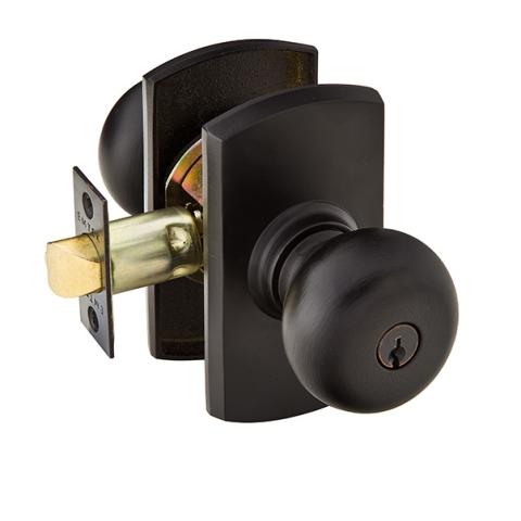 Emtek Winchester Keyed Entry Door Knob with #4 Rose Flat Black Patina (FB)