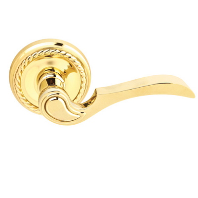 Emtek Coventry Door Lever Set with Rope Rose Lifetime Brass (PVD)