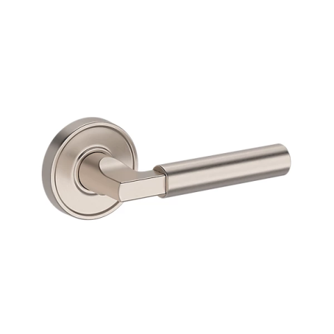 Baldwin Reserve Lake Forest Lever with Recessed Round Rose Satin Nickel