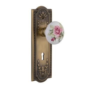 Nostalgic Warehouse Meadows Backplate with Rose Porcelain Knob