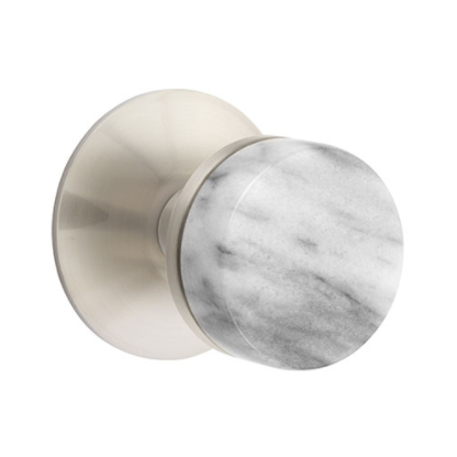 Emtek Select White Marble Door Knob Set with Conical Stem Modern Rose Satin Nickel