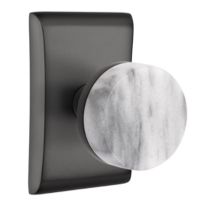 Emtek Select White Marble Door Knob Set with Conical Stem Neos Rose in Flat Black