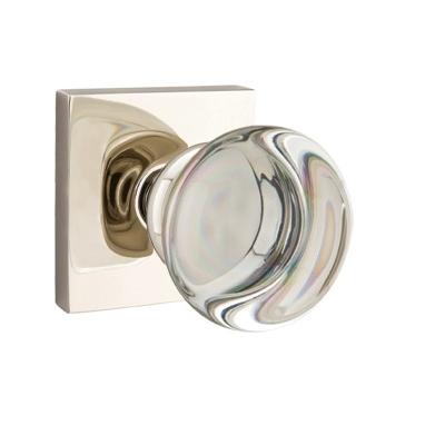 mtek Modern Providence Crystal Door Knob Set with Square Rose Polished Nickel