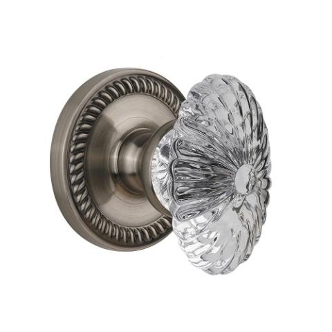 Grandeur Burgundy Crystal Door Knob Set with Newport Rose Antique Pewter 