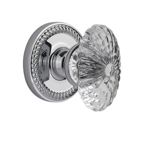 Grandeur Burgundy Crystal Door Knob Set with Newport Rose Bright Chrome 