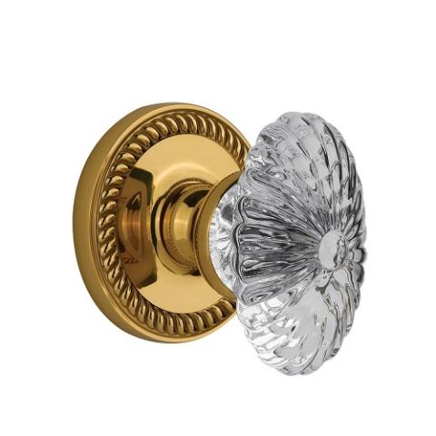 Grandeur Burgundy Crystal Door Knob Set with Newport Rose Lifetime Brass