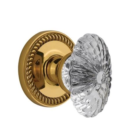 Grandeur Burgundy Crystal Door Knob Set with Newport Rose Polished Brass 