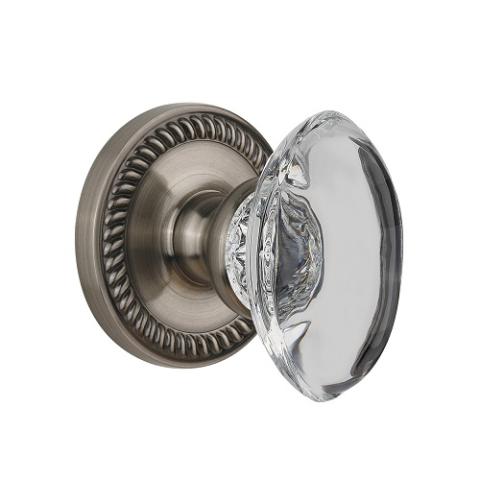 Grandeur Provence Crystal Door Knob Set with Newport Rose Antique Pewter