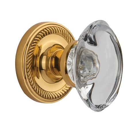 Nostalgic Warehouse Oval Crystal Knob Set with Rope Rose Oil Polished Brass