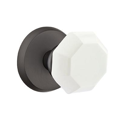 Emtek Bronze Old Town Milk Door Knob with #2 Rose Flat Black Patina