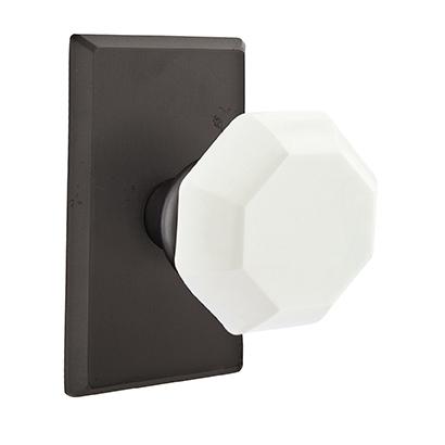 Emtek Bronze Old Town Milk Door Knob with #3 Rose Flat Black Patina