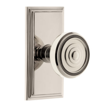 Grandeur Soleil Door Knob Set with Carre Short Plate Polished Nickel