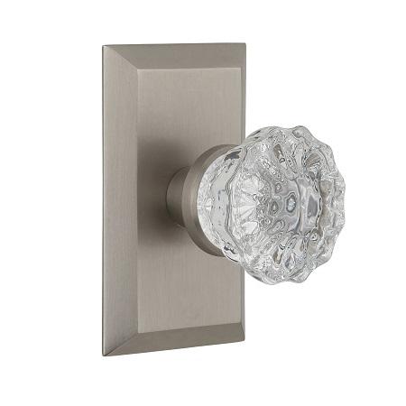 Nostalgic Warehouse Studio Plate with Crystal Knob Satin Nickel 