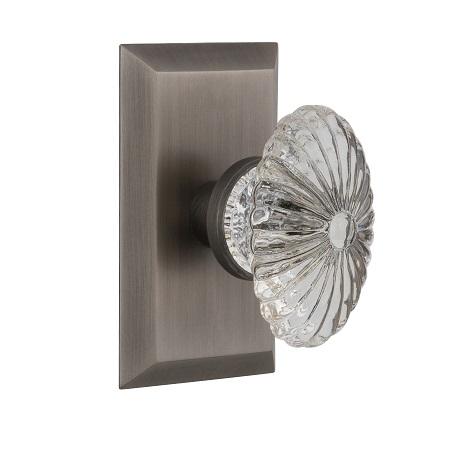 Nostalgic Warehouse Studio Plate with Oval Fluted Crystal Knob Antique Pewter 