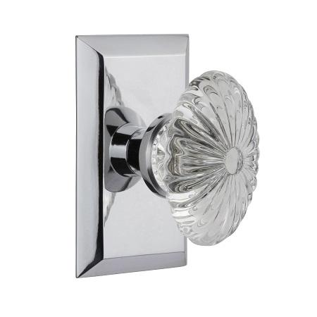 Nostalgic Warehouse Studio Plate with Oval Fluted Crystal Knob Bright Chrome 
