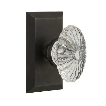 Nostalgic Warehouse Studio Plate withOval Fluted Crystal Knob Oil Rubbed Bronz 